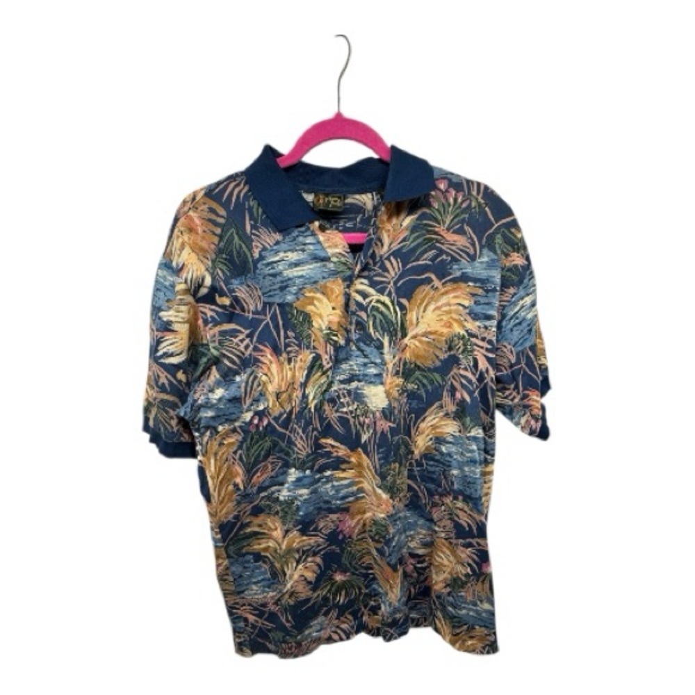Bobby Jones Blue Italian Cotton Tropical Print Polo Shirt